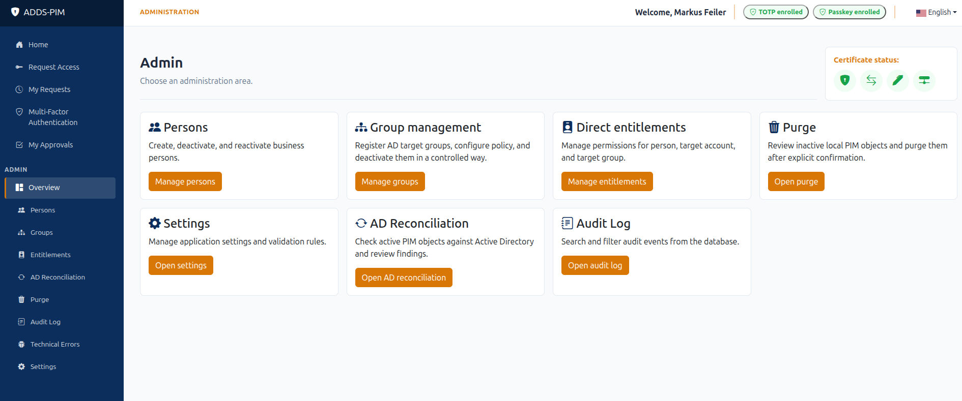 ADDS-PIM administration overview