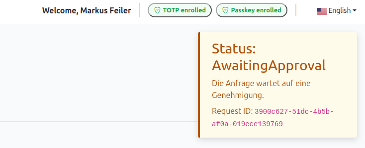 Request status showing AwaitingApproval