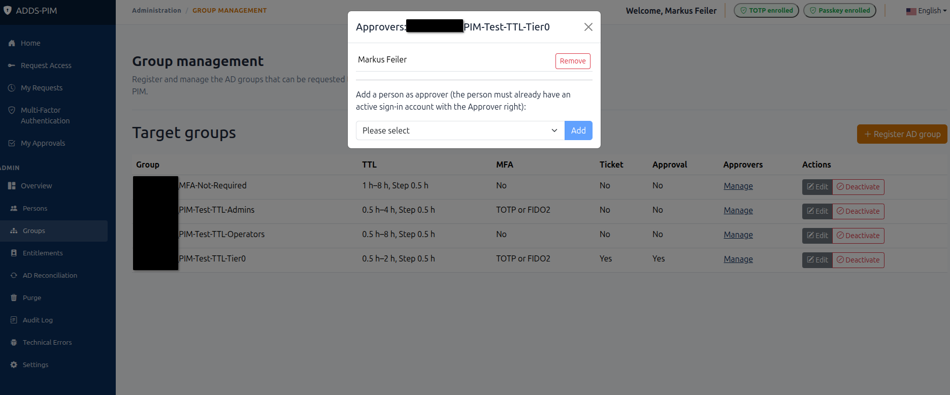 Approver assignment for a target group
