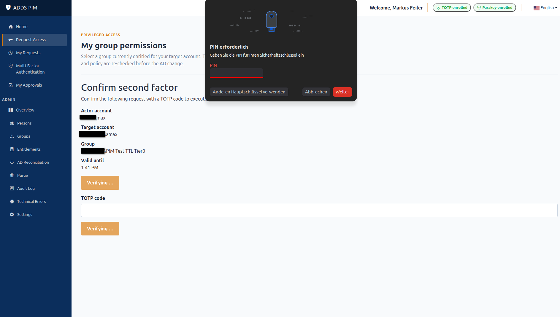 Browser passkey or security-key verification prompt