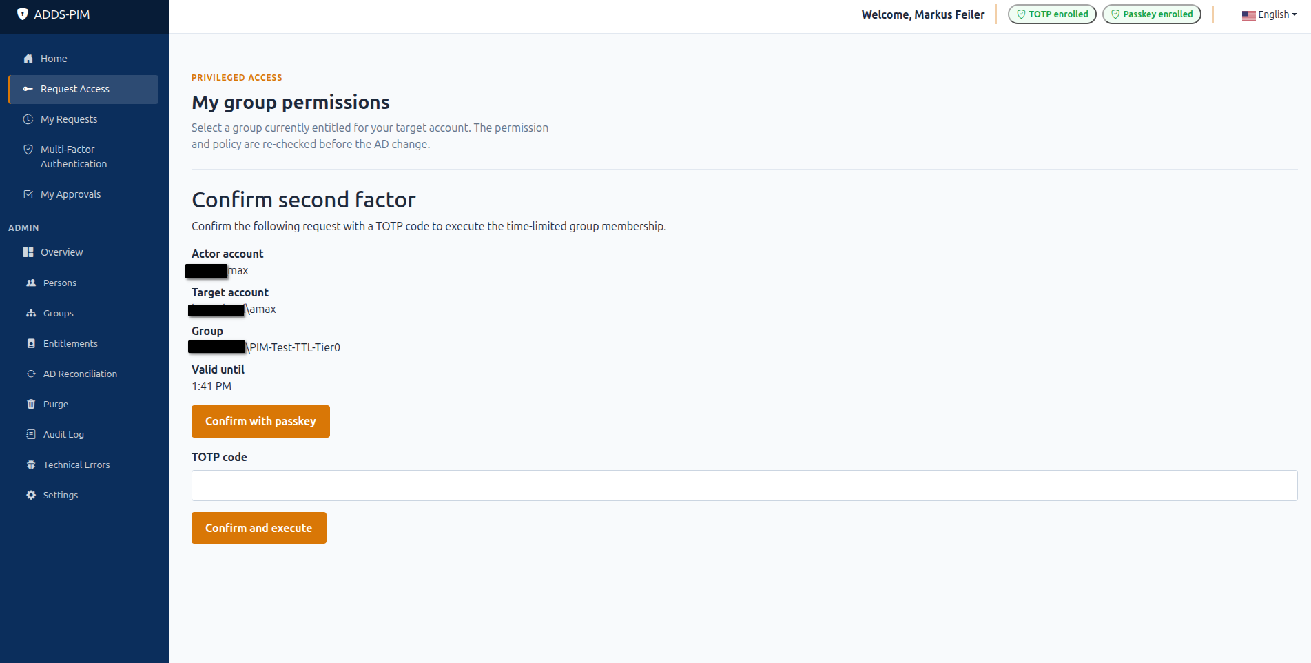Second-factor confirmation dialog